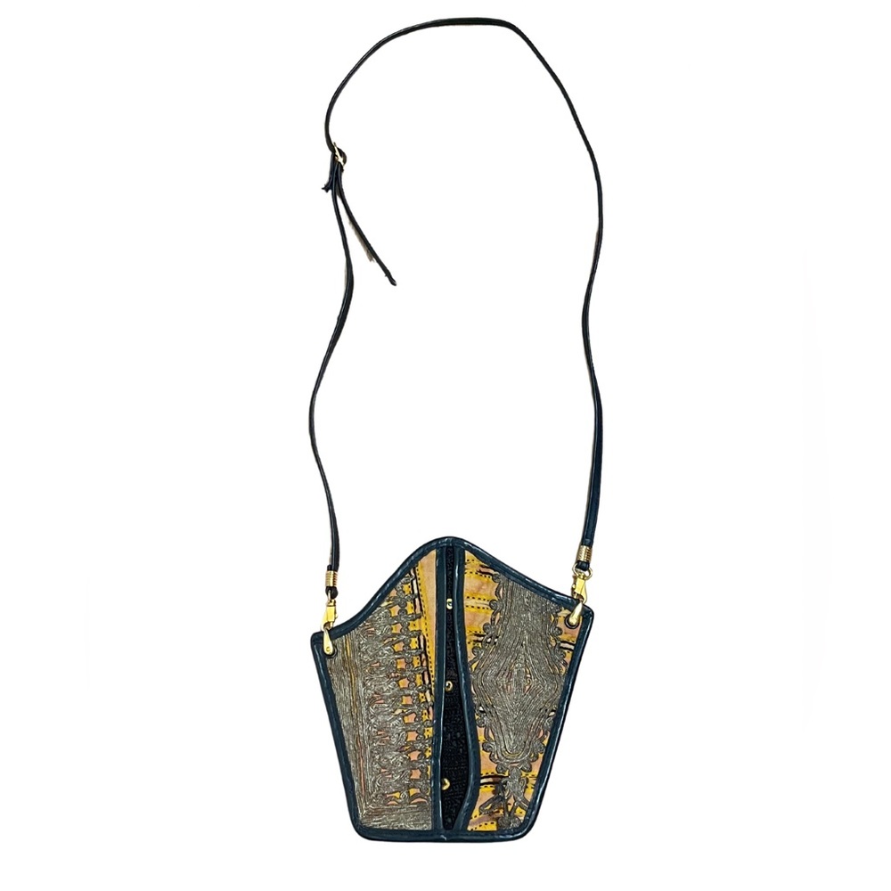 Vintage Albano Asymmetrical Leather Embroidered Tapestry Textile Shoulder Bag